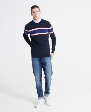 Superdry Trophy Stripe Crew Neck Férfi Ugró Sötétkék | LWVAU0619